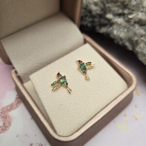 Aretes Colibríes Oro 18k con Esmeralda